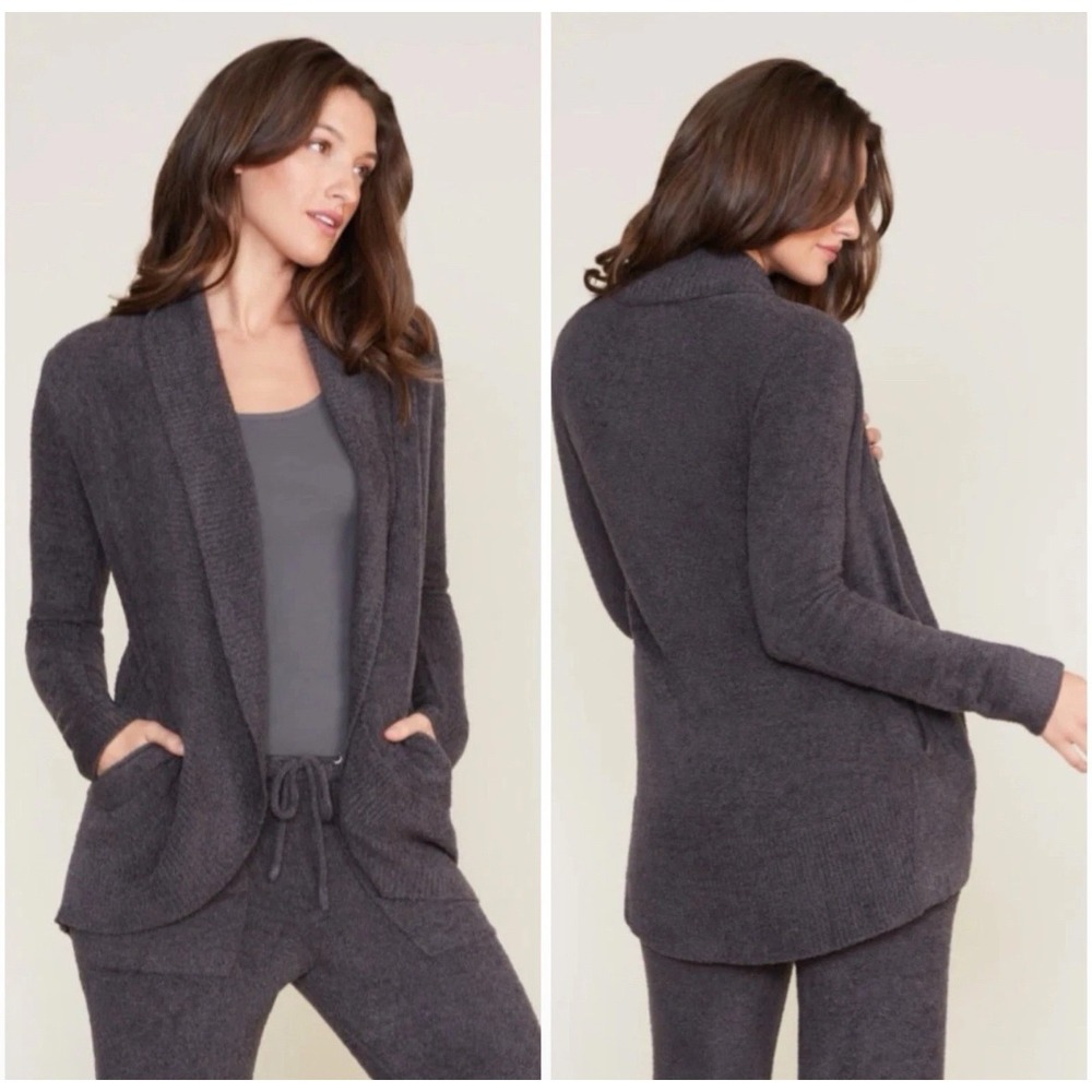 Barefoot Dreams CozyChic Lite Circle Cardigan Shawl Collar Gray XS/S $116 EUC